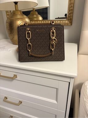 Michael Kors Brown Monogram Chain Satchel